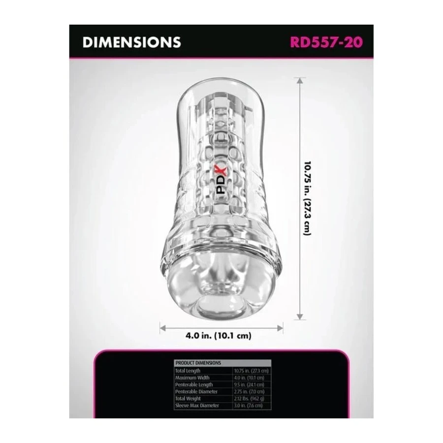 PDX ELITE - VIEWTUBE PLUS SEE-THRU EZ-GRIP TRANSPARENT STROKER 21 CM